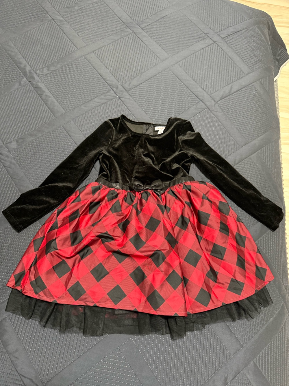 Cat & Jack Black Velvet Top with Red and Black Plaid Skirt Girls Dress